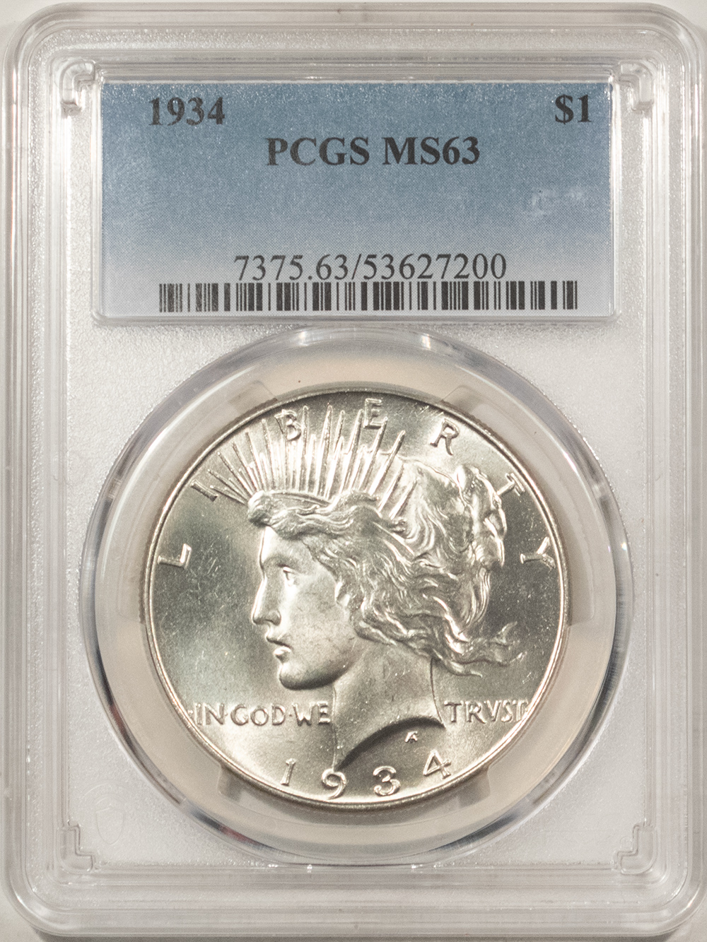 Dollars 1934 $1 PEACE DOLLAR – PCGS MS-63, LOOKS GEM! PREMIUM QUALITY! Dollars 1934 $1 PEACE DOLLAR – PCGS MS-63, LOOKS GEM! PREMIUM QUALITY!