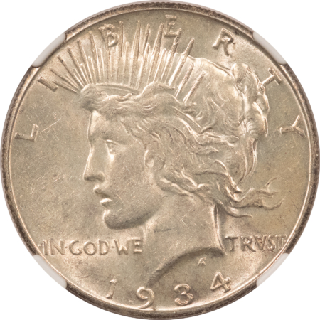 Dollars 1934-S $1 PEACE DOLLAR – NGC AU-58 LUSTROUS ATTRACTIVE KEY-DATE!