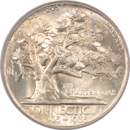 CAC Approved Coins 1935 CONNECTICUT COMMEMORATIVE HALF DOLLAR – PCGS MS-64, OGH, PQ+, CAC APPROVED!