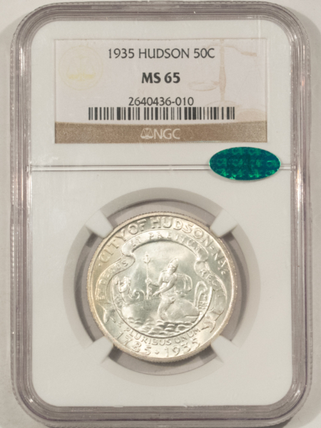 CAC Approved Coins 1935 HUDSON COMMEMORATIVE HALF DOLLAR – NGC MS-65, PREMIUM QUALITY GEM! CAC!