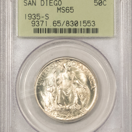 Early Commems 1935-S SAN DIEGO COMMEMORATIVE HALF DOLLAR – PCGS MS-65, OLD GREEN HOLDER & PQ!