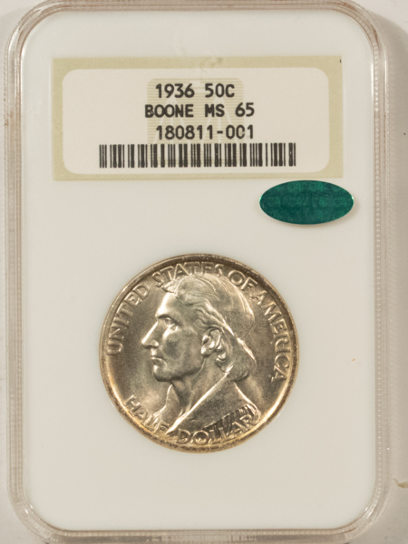 CAC Approved Coins 1936 BOONE COMMEMORATIVE HALF DOLLAR – NGC MS-65 CAC, 67 QUALITY! PQ+! FATTIE!