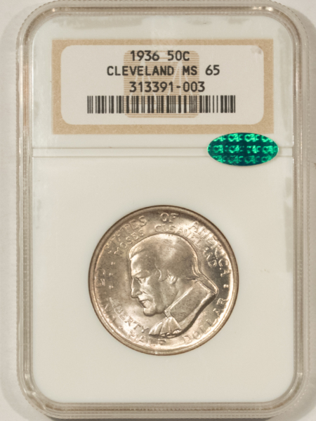 CAC Approved Coins 1936 CLEVELAND COMMEMORATIVE HALF DOLLAR – NGC MS-65, CAC APPROVED! PQ!