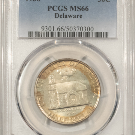 Early Commems 1936 DELAWARE COMMEMORATIVE HALF DOLLAR – PCGS MS-66, PRETTY ORIGINAL TAB TONED!