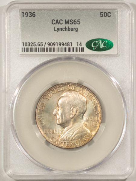 CAC Approved Coins 1936 LYNCHBURG COMMEMORATIVE HALF DOLLAR – CACG MS-65, ATTRACTIVE, PQ & CAC!