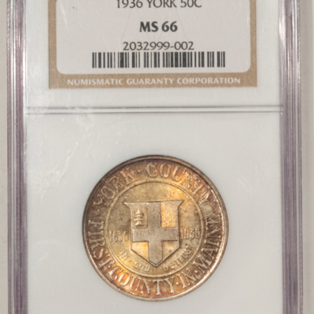 Early Commems 1936 YORK COMMEMORATIVE HALF DOLLAR – NGC MS-66, LOOKS 67+, PREMIUM QUALITY!