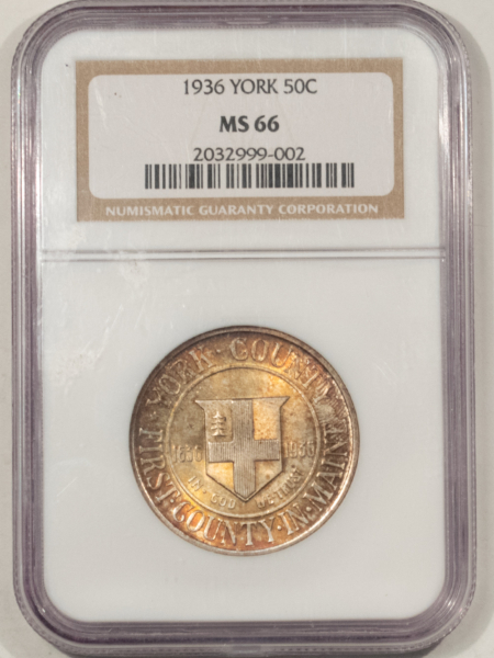 Early Commems 1936 YORK COMMEMORATIVE HALF DOLLAR – NGC MS-66, LOOKS 67+, PREMIUM QUALITY!