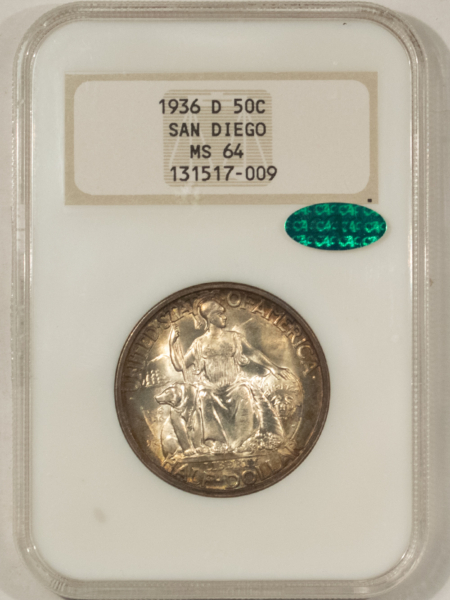 CAC Approved Coins 1936-D SAN DIEGO COMMEMORATIVE HALF DOLLAR NGC MS-64 CAC, AMAZING! GOLD EMBOSSED