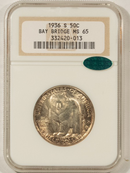 CAC Approved Coins 1936-S BAY BRIDGE COMMEMORATIVE HALF DOLLAR – NGC MS-65, CAC APPROVED!