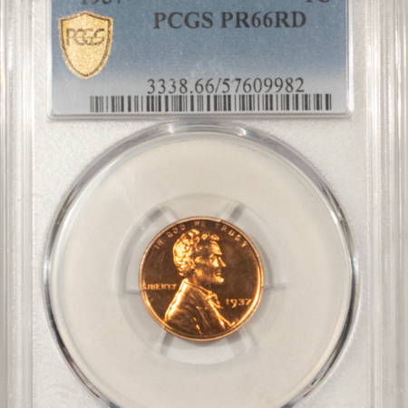 Lincoln Cents (Wheat) 1937 PROOF LINCOLN CENT – PCGS PR-66 RD, SPARKLING SUPERB GEM!