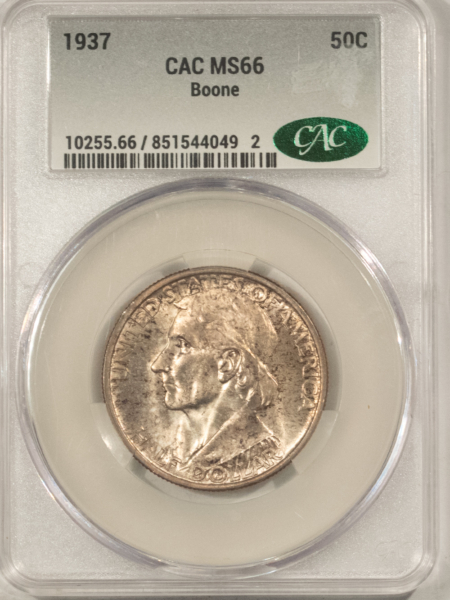 CAC Approved Coins 1937 BOONE COMMEMORATIVE HALF DOLLAR – CACG MS-66, SUPERB & CAC APPROVED!