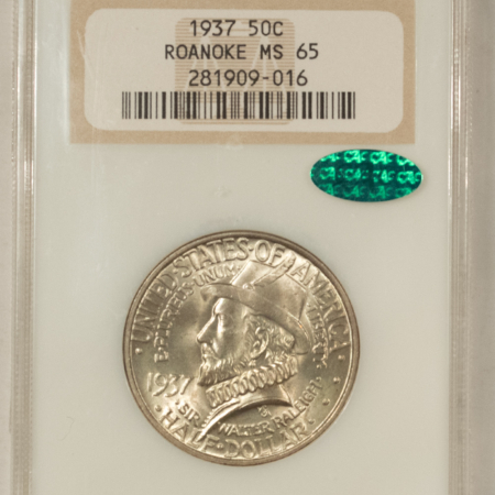 CAC Approved Coins 1937 ROANOKE COMMEMORATIVE HALF DOLLAR – NGC MS-65 FATTIE! PQ! CAC APPROVED!