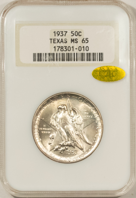 CAC Approved Coins 1937 TEXAS COMMEMORATIVE HALF DOLLAR NGC MS-65 GOLD CAC! FATTIE HOLDER, LOOKS 67