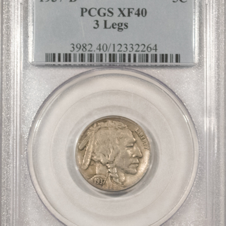 Buffalo Nickels 1937-D 3 LEGS BUFFALO NICKEL – PCGS XF-40, NICE WHOLESOME KEY-DATE!