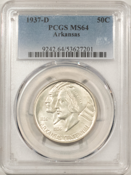 Early Commems 1937-D ARKANSAS COMMEMORATIVE HALF DOLLAR – PCGS MS-64 WHITE & FLASHY