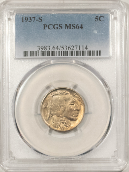 Buffalo Nickels 1937-S BUFFALO NICKEL – PCGS MS-64, ORIGINAL AND PRETTY!