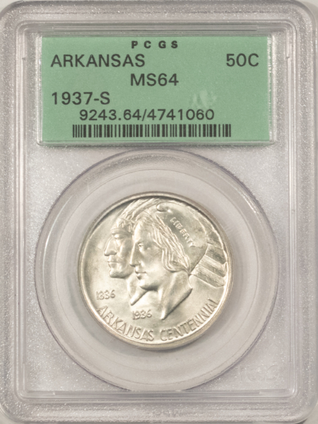Early Commems 1937-S ARKANSAS COMMEMORATIVE HALF DOLLAR – PCGS MS-64, OLD GREEN HOLDER & PQ!