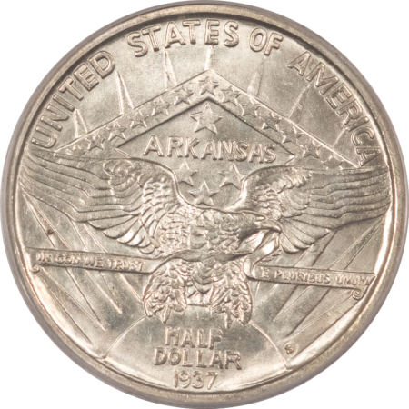 Early Commems 1937-S ARKANSAS COMMEMORATIVE HALF DOLLAR – PCGS MS-64, OLD GREEN HOLDER & PQ!