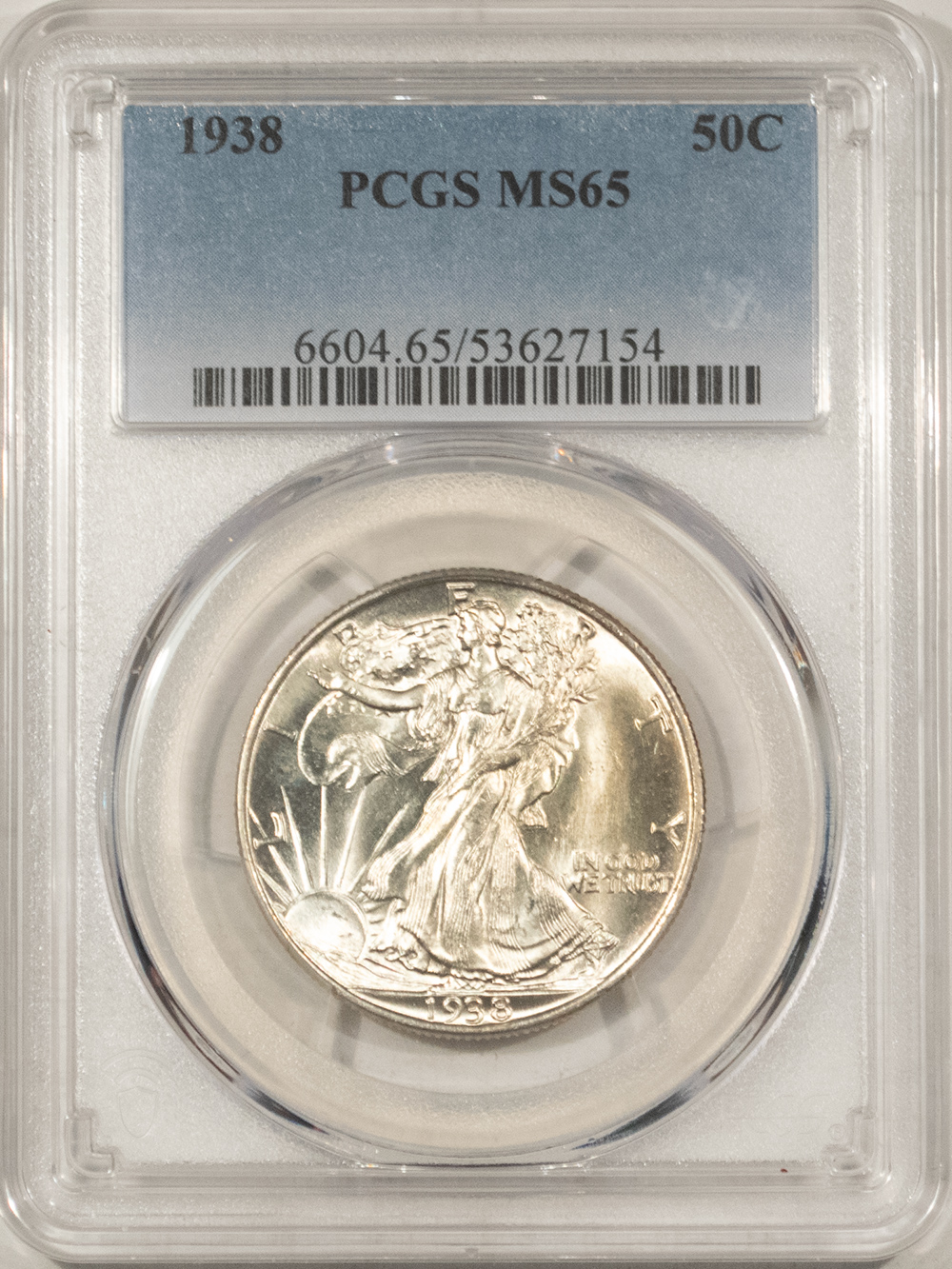 Half Dollars 1938 WALKING LIBERTY HALF DOLLAR – PCGS MS-65 LUSTROUS GEM! Half Dollars 1938 WALKING LIBERTY HALF DOLLAR – PCGS MS-65 LUSTROUS GEM!