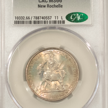 CAC Approved Coins 1938 NEW ROCHELLE COMMEMORATIVE HALF DOLLAR – CACG MS-66, GEM! CAC APPROVED!