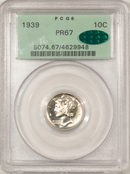 CAC Approved Coins 1939 PROOF MERCURY DIME – PCGS PR-67, OLD GREEN HOLDER, PREMIUM QUALITY & CAC!