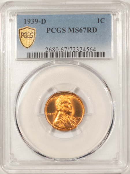 Lincoln Cents (Wheat) 1939-D LINCOLN CENT – PCGS MS-67 RD FIERY RED & SUPERB GEM!