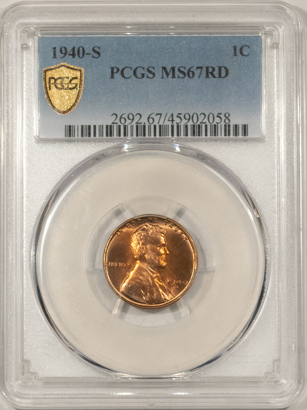 Lincoln Cents (Wheat) 1940-S LINCOLN CENT – PCGS MS-67 RD PRETY COLOR & PQ! Lincoln Cents (Wheat) 1940-S LINCOLN CENT – PCGS MS-67 RD PRETY COLOR & PQ!