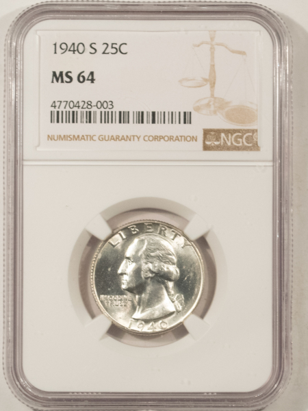 New Certified Coins 1940-S WASHINGTON QUARTER – NGC MS-64, FLASHY!