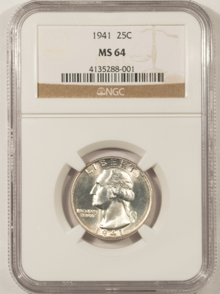 New Certified Coins 1941 WASHINGTON QUARTER – NGC MS-64
