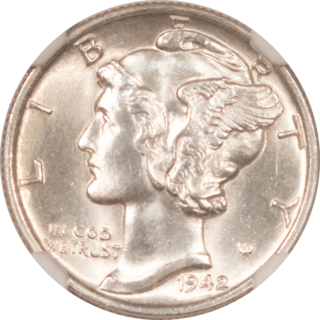 Dimes 1942 MERCURY DIME – NGC MS-64 FB, WHITE!