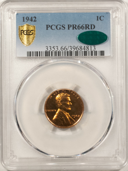 CAC Approved Coins 1942 PROOF LINCOLN CENT – PCGS PR-66 RD, CAC APPROVED! ATTRACTIVE & PQ!