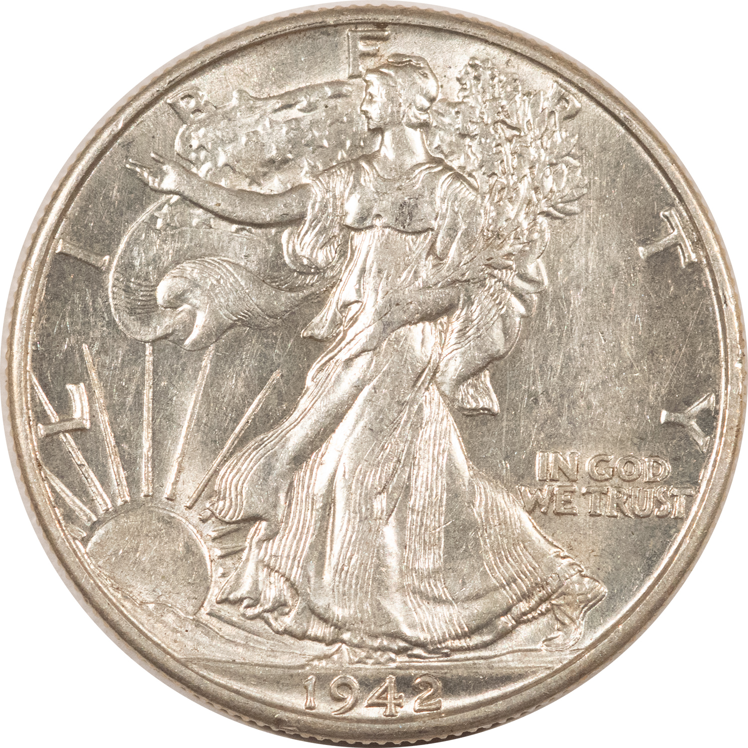 Half Dollars 1942 WALKING LIBERTY HALF DOLLAR – HIGH GRADE, NEARLY UNCIRC, LOOKS CHOICE! Half Dollars 1942 WALKING LIBERTY HALF DOLLAR – HIGH GRADE, NEARLY UNCIRC, LOOKS CHOICE!
