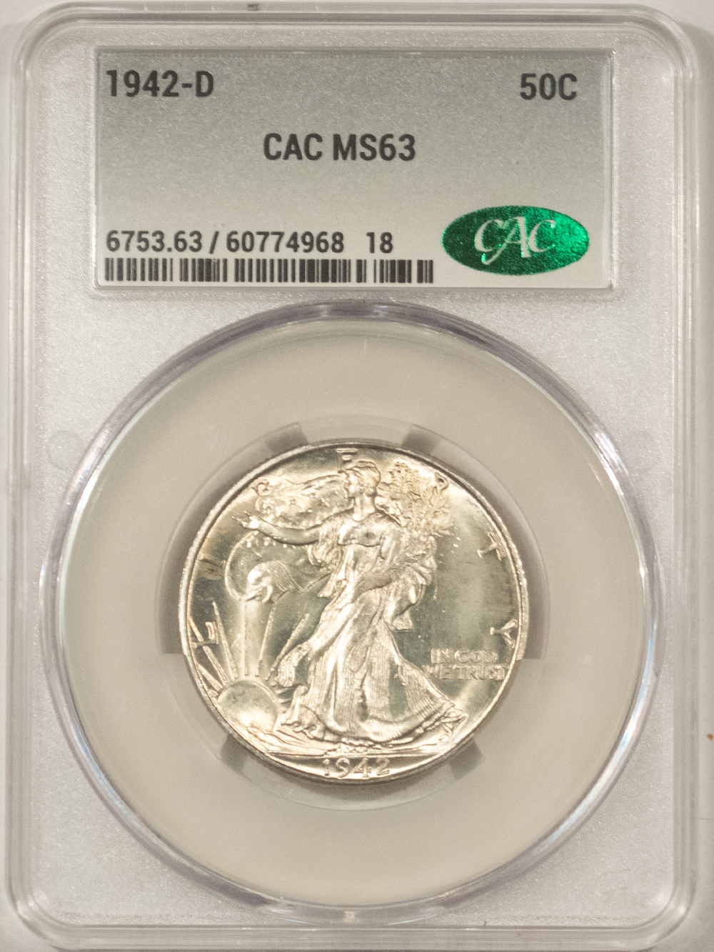 CAC Approved Coins 1942-D WALKING LIBERTY HALF DOLLAR – CACG MS-63, CAC APPROVED! CAC Approved Coins 1942-D WALKING LIBERTY HALF DOLLAR – CACG MS-63, CAC APPROVED!