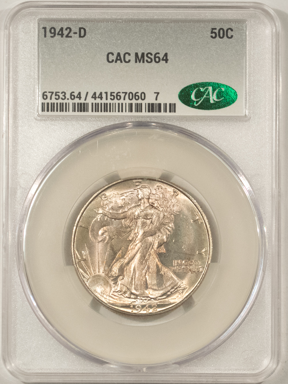 CAC Approved Coins 1942-D WALKING LIBERTY HALF DOLLAR – CACG MS-64, CAC APPROVED! CAC Approved Coins 1942-D WALKING LIBERTY HALF DOLLAR – CACG MS-64, CAC APPROVED!