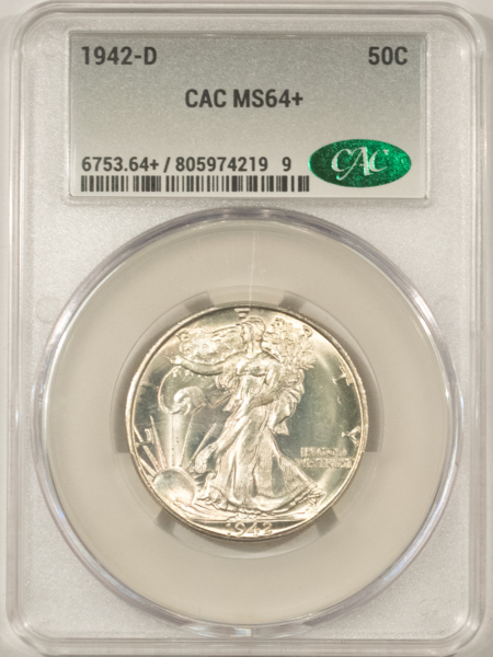 CAC Approved Coins 1942-D WALKING LIBERTY HALF DOLLAR – CACG MS-64+, CAC APPROVED!
