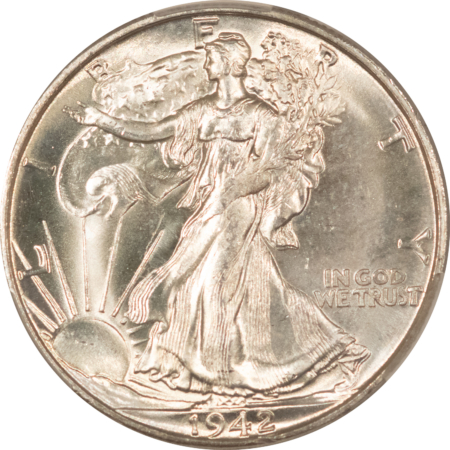 Half Dollars 1942-D WALKING LIBERTY HALF DOLLAR – CACG MS-64, CAC APPROVED!