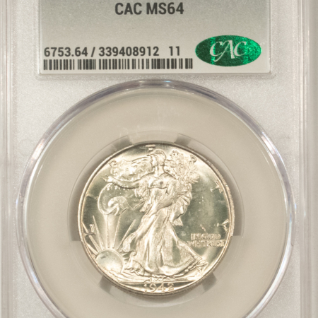 Half Dollars 1942-D WALKING LIBERTY HALF DOLLAR – CACG MS-64, CAC APPROVED!
