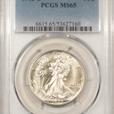 Half Dollars 1942-D WALKING LIBERTY HALF DOLLAR – PCGS MS-65 LUSTROUS GEM!