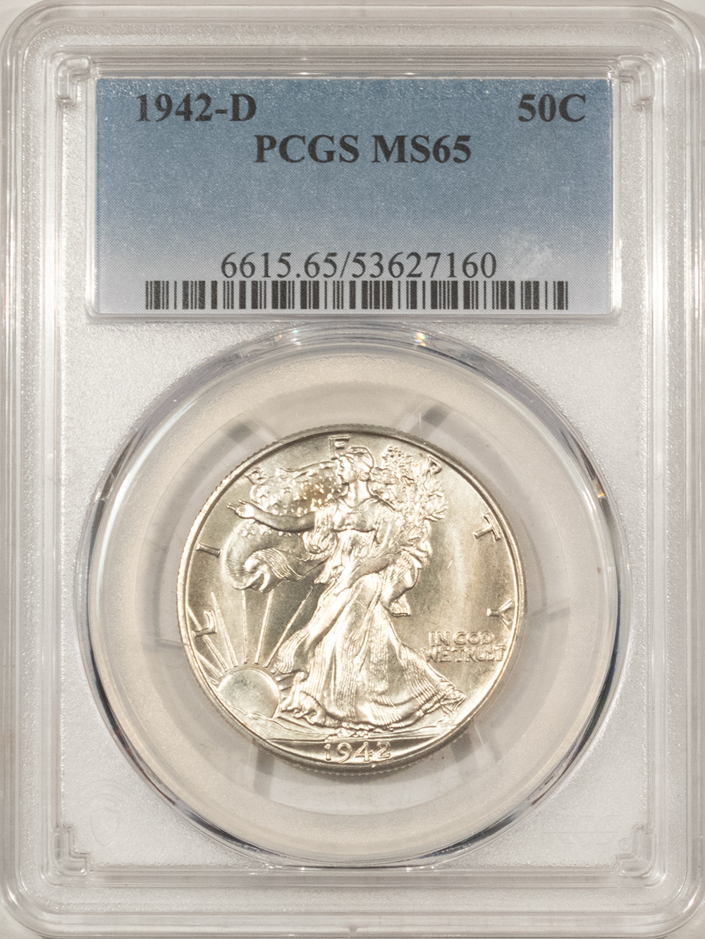 Half Dollars 1942-D WALKING LIBERTY HALF DOLLAR – PCGS MS-65 LUSTROUS GEM! Half Dollars 1942-D WALKING LIBERTY HALF DOLLAR – PCGS MS-65 LUSTROUS GEM!