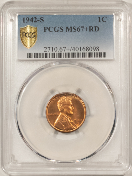 Lincoln Cents (Wheat) 1942-S LINCOLN CENT – PCGS MS-67+ RD SUPERB & PQ!
