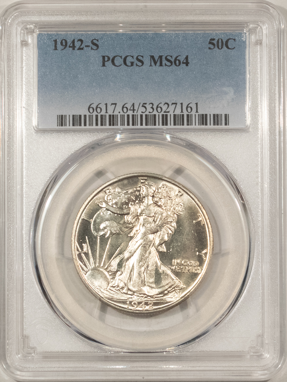Half Dollars 1942-S WALKING LIBERTY HALF DOLLAR – PCGS MS-64, A BLAZER! Half Dollars 1942-S WALKING LIBERTY HALF DOLLAR – PCGS MS-64, A BLAZER!