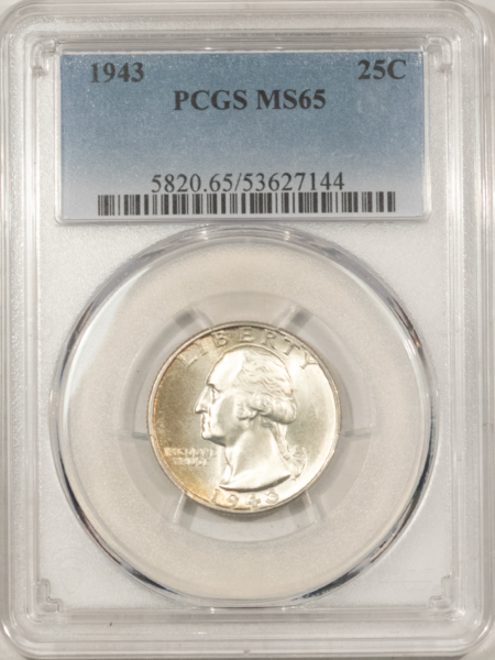 New Certified Coins 1943 WASHINGTON QUARTER – PCGS MS-65, PRETTY & PREMIUM QUALITY!