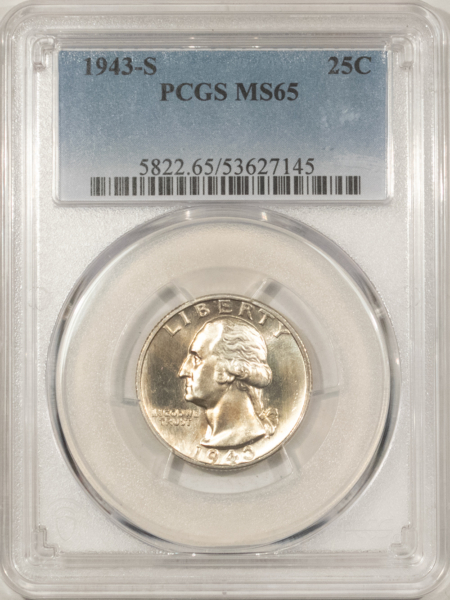 New Certified Coins 1943-S WASHINGTON QUARTER – PCGS MS-65, LUSTROUS GEM!