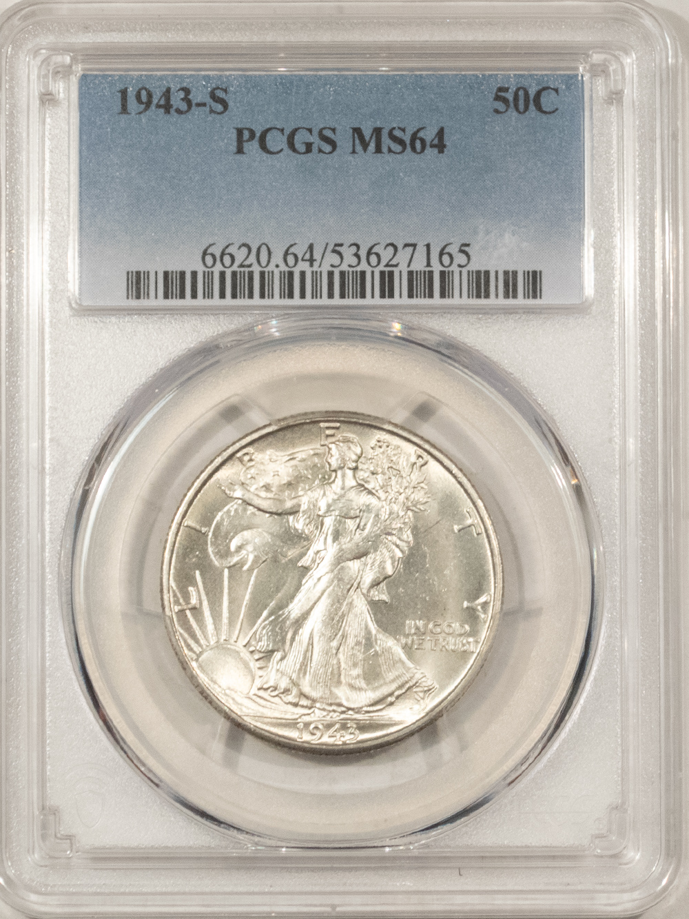 Half Dollars 1943-S WALKING LIBERTY HALF DOLLAR – PCGS MS-64, SNOW WHITE! Half Dollars 1943-S WALKING LIBERTY HALF DOLLAR – PCGS MS-64, SNOW WHITE!