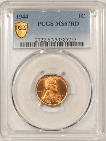 Lincoln Cents (Wheat) 1944 LINCOLN CENT – PCGS MS-67 RD PRETTY RED & SUPERB!