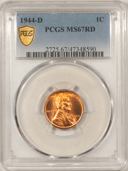 Lincoln Cents (Wheat) 1944-D LINCOLN CENT – PCGS MS-67 RD BLAZING RED & SUPERB!