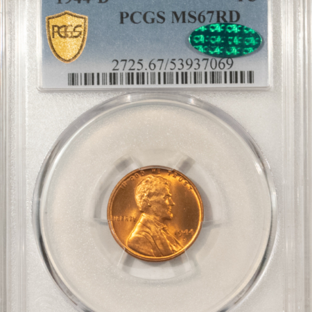 CAC Approved Coins 1944-D LINCOLN CENT – PCGS MS-67 RD CAC, PREMIUM QUALITY! SUPERB & LOOKS 67+
