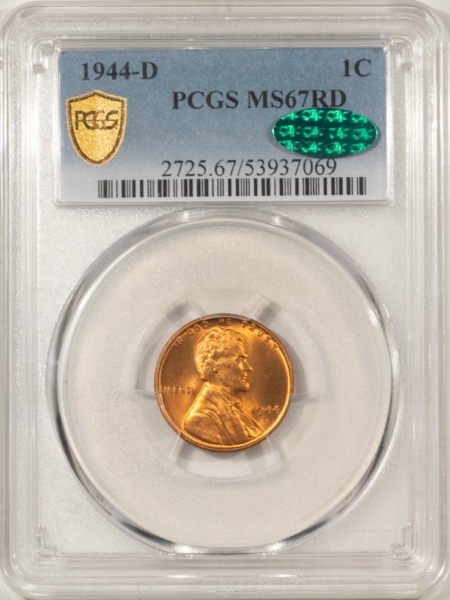 CAC Approved Coins 1944-D LINCOLN CENT – PCGS MS-67 RD CAC, PREMIUM QUALITY! SUPERB & LOOKS 67+