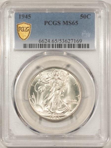 Half Dollars 1945 WALKING LIBERTY HALF DOLLAR – PCGS MS-65 BLAST WHITE GEM!