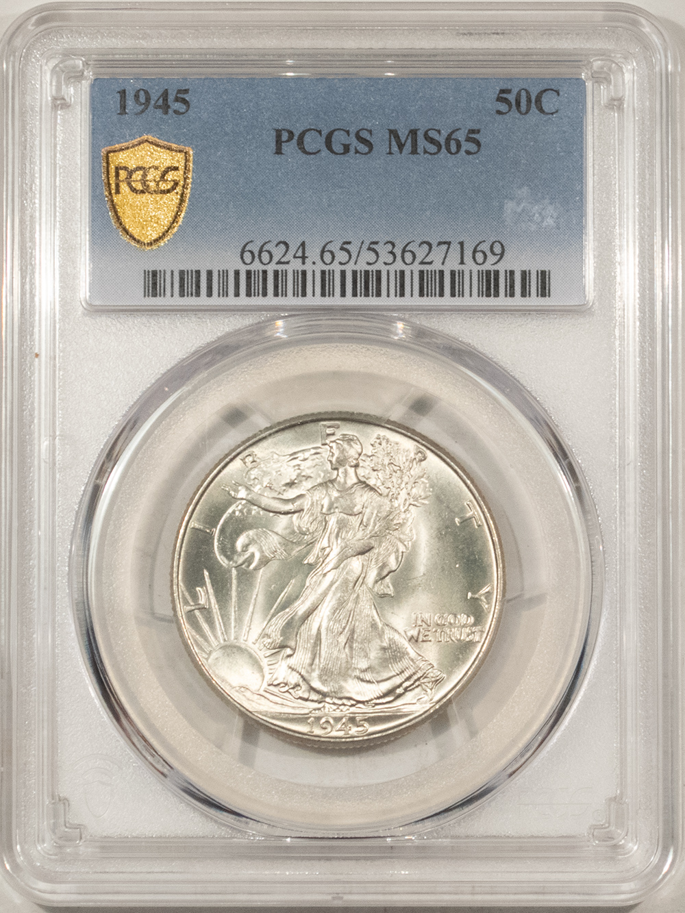 Half Dollars 1945 WALKING LIBERTY HALF DOLLAR – PCGS MS-65 BLAST WHITE GEM! Half Dollars 1945 WALKING LIBERTY HALF DOLLAR – PCGS MS-65 BLAST WHITE GEM!